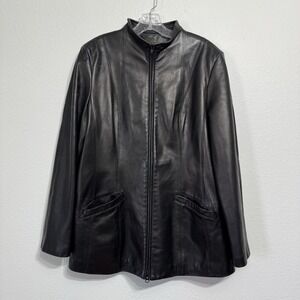Danier Black Full‎ Zip Long Sleeve Leather Jacket Womens Size L